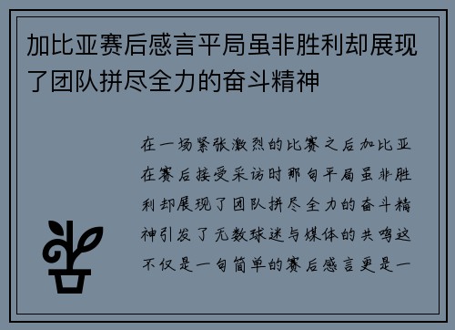 加比亚赛后感言平局虽非胜利却展现了团队拼尽全力的奋斗精神